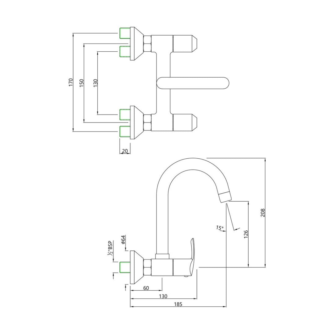 Essco Wall Mounted Regular Kitchen Sink Mixer Cosmo COS-103309N with Swinging Spout in Chrome Finish