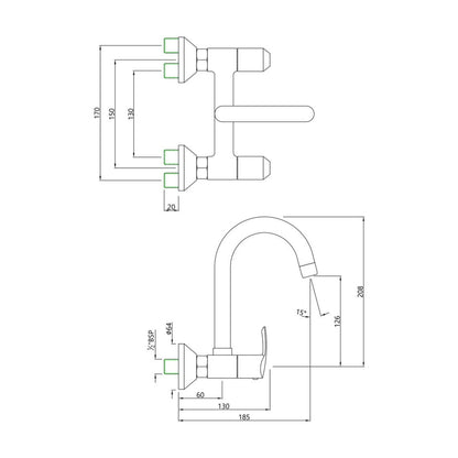 Essco Wall Mounted Regular Kitchen Sink Mixer Cosmo COS-103309N with Swinging Spout in Chrome Finish