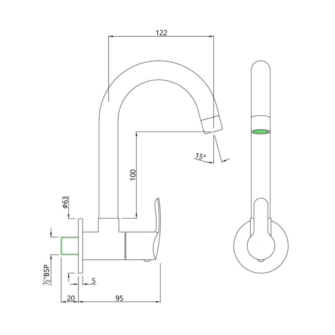 Essco Wall Mounted Regular Kitchen Sink Tap Cosmo COS-103347N with Swinging Spout in Chrome Finish