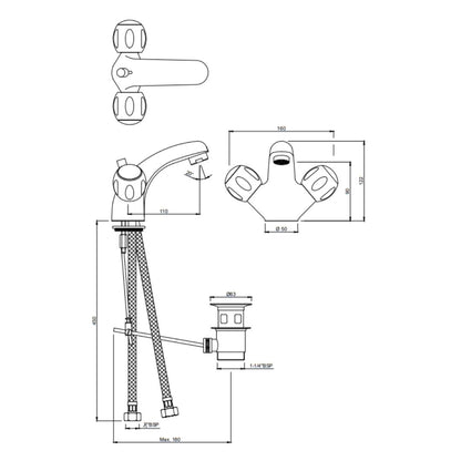 Jaquar Table Mounted Regular Basin Mixer Clarion CQT-CHR-23169B - Chrome