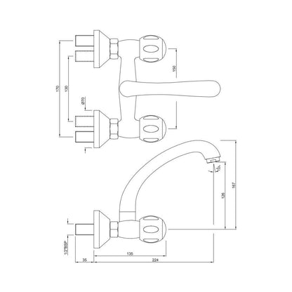 Jaquar Wall Mounted Regular Kitchen Sink Mixer Clarion CQT-23309 with Swinging Spout in Chrome Finish