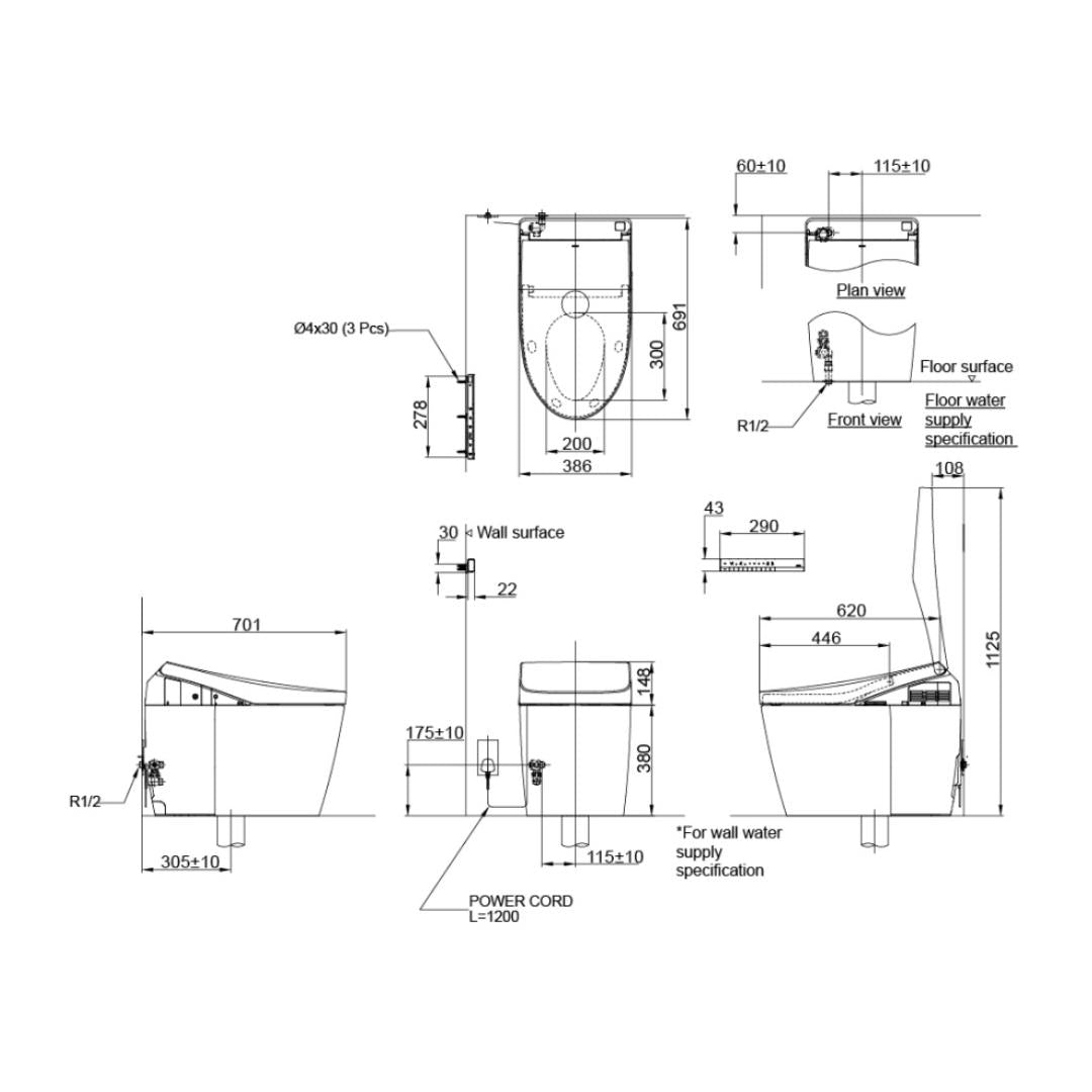 Toto Floor Mounted White Closet WC Neorest AH (Ptrap) CS989PVT#NW1+TCF9788WZ#NW1 with P-Trap