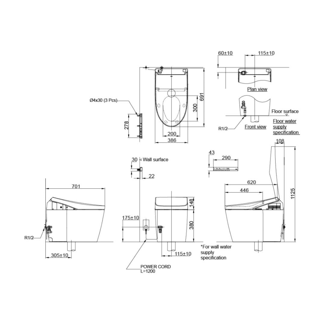 Toto Floor Mounted White Closet WC Neorest AH (Strap) CS989VT#NW1+TCF9788WZ#NW1 with S-Trap