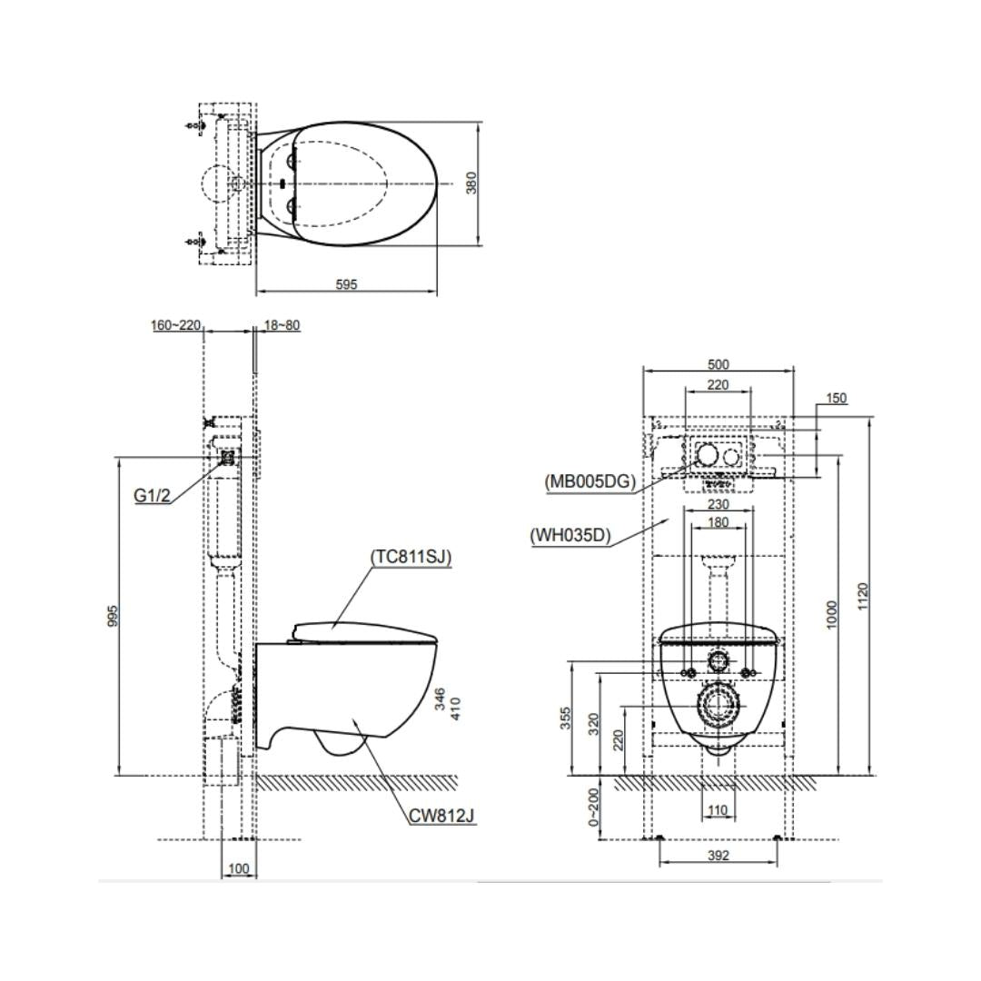 Toto Wall Hung White Closet WC Lp Wall Faced Toilet CW813PJWS#W with P-Trap