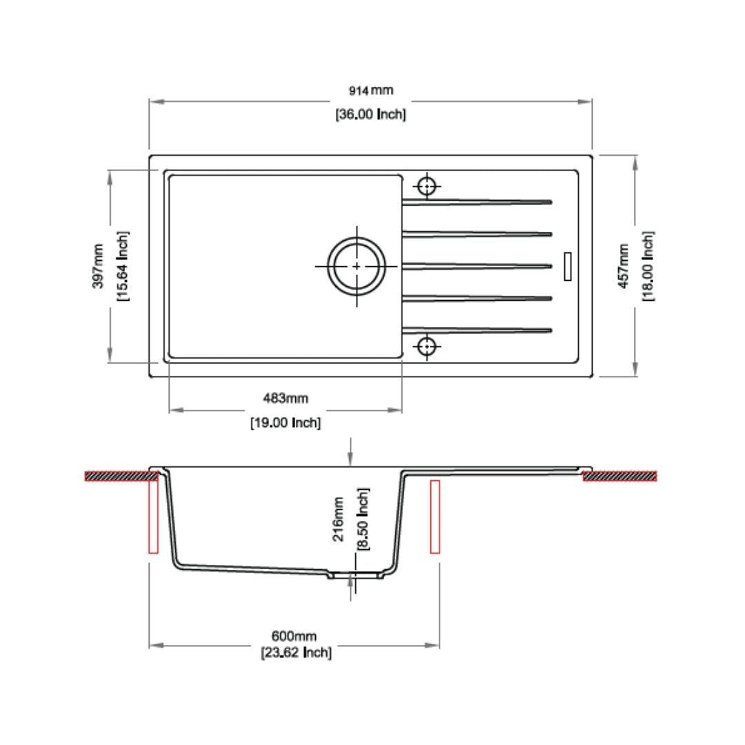Carysil Quartz Sink Vivaldi VIVALDI D 100 L 36 X 18 ( 36 x 18 inches )  -  Nera