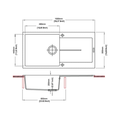 Carysil Quartz Sink Enigma ENIGMA D 100 L ( 40 x 20 inches )  -  Nera