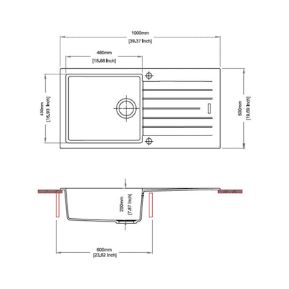 Carysil Quartz Sink Tip Toe TIP TOE D 100 L ( 40 x 20 inches )  -  Nera
