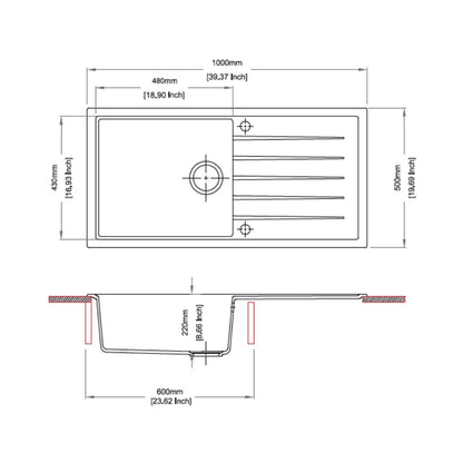 Carysil Quartz Sink Vivaldi VIVALDI D 100 L ( 40 x 20 inches )  -  Snova