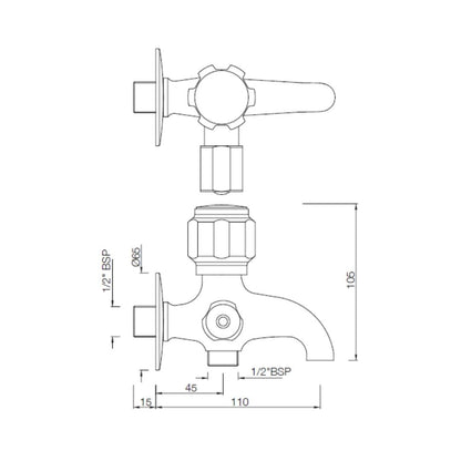 Essco WC Area 2 Way Bib Tap Delux DLX-CHR-512ANKN - Chrome