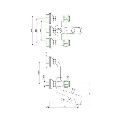Essco 3 Way Wall Mixer Delux DLX-CHR-519KN - Chrome Finish