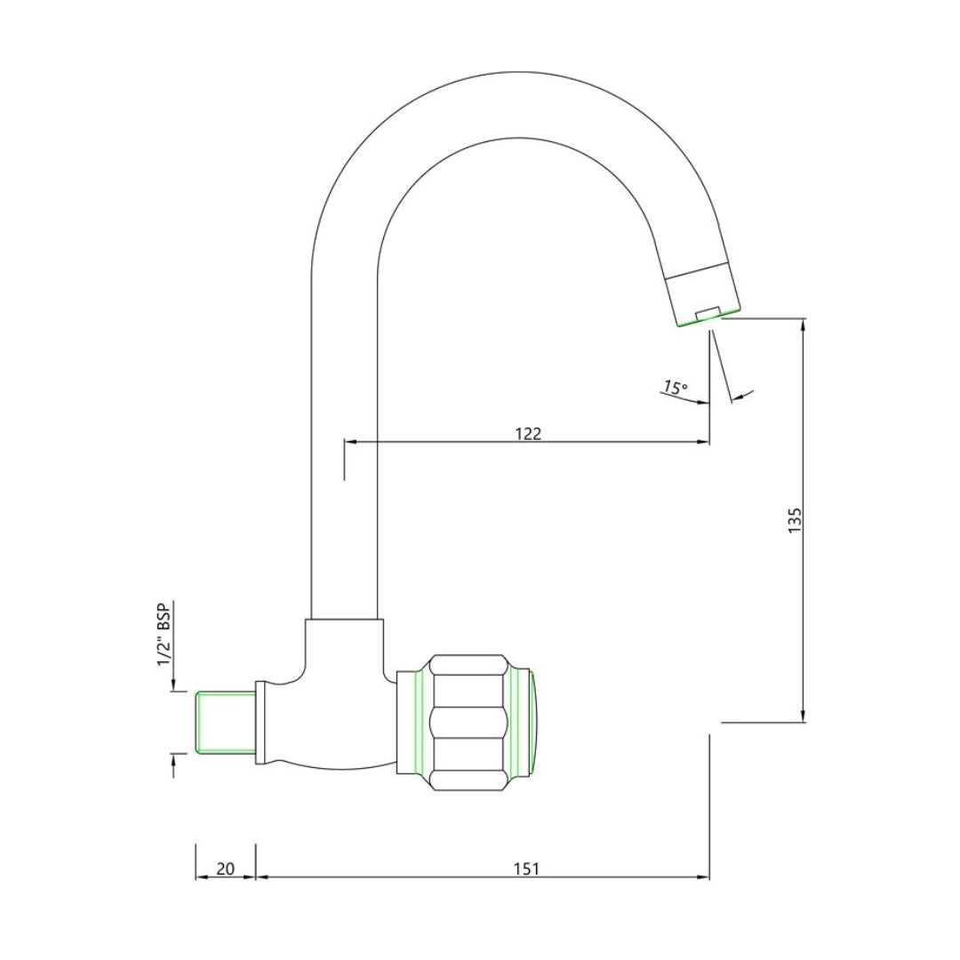 Essco Wall Mounted Regular Kitchen Sink Tap Delux DLX-522S with Swinging Spout in Chrome Finish