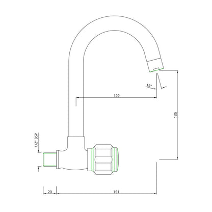 Essco Wall Mounted Regular Kitchen Sink Tap Delux DLX-522S with Swinging Spout in Chrome Finish