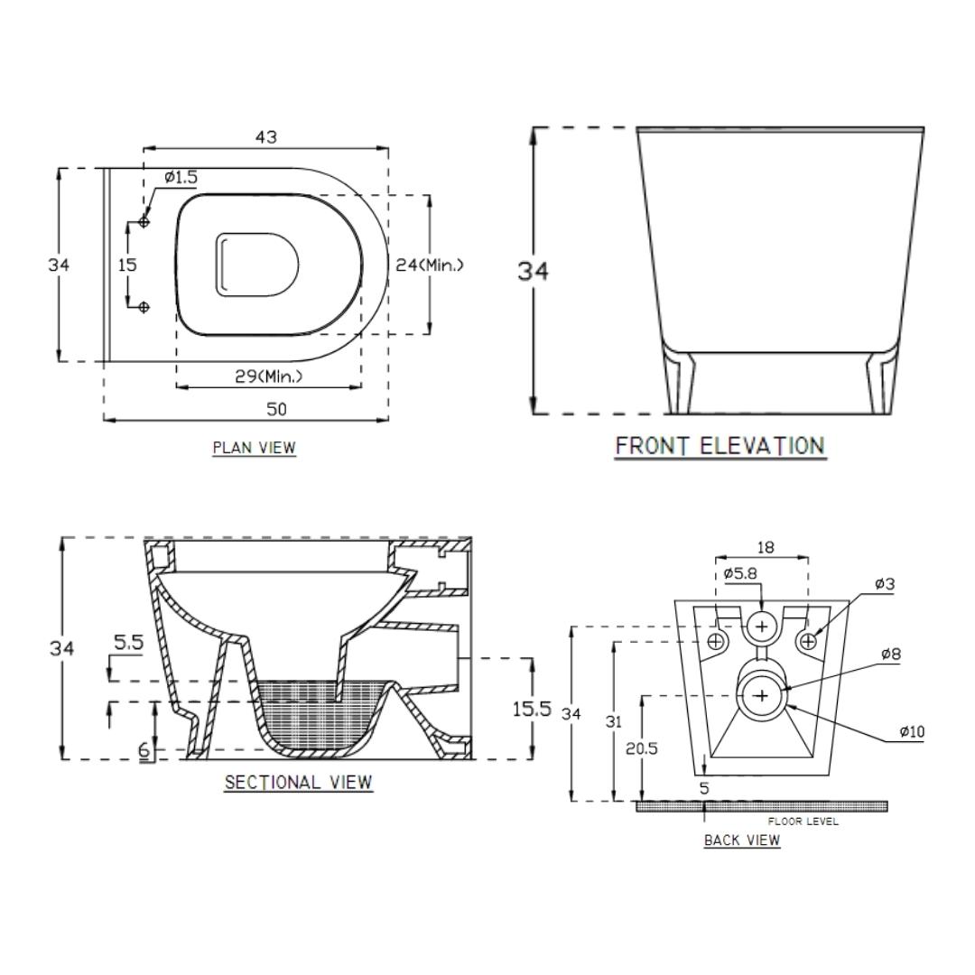 Hindware Wall Mounted White Closet WC Dome 92517 WHITE with P-Trap