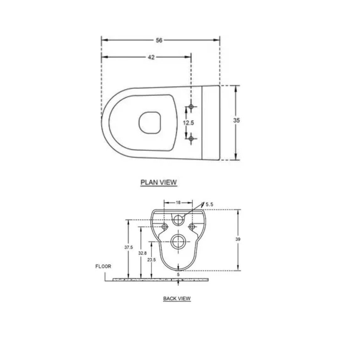 Hindware Wall Mounted White Closet WC Dove 20080 WHITE with P-Trap