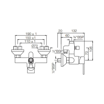 Jaquar 2 Way Wall Mixer D'Arc DRC-CHR-37145 Normal Flow - Chrome Finish