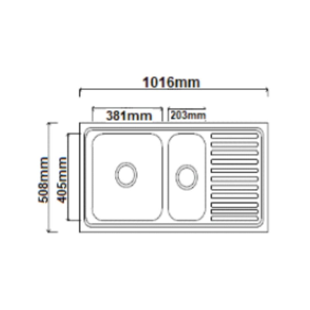 Futura Stainless Steel Sink Dura Series DURA VEG BOWL WITH DRAIN BOARD 40 X 20 ( 40 x 20 inches ) - Satin