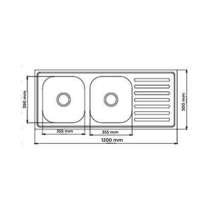 Futura Stainless Steel Sink Dura Series DURA DOUBLE BOWL WITH DRAIN BOARD 47 X 20 ( 47 x 20 inches ) - Satin