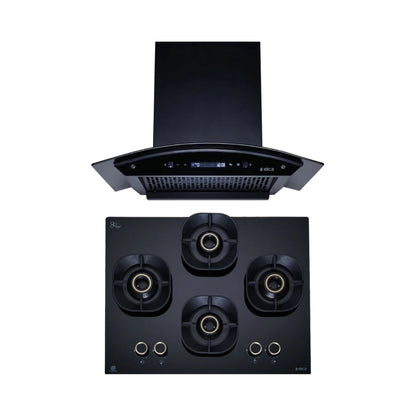 Elica 60 cm Wall Mounted Chimney CURVE FL 600 BLDC HAC LTW MS NERO + Elica 60 cm 4 Burner Hob Crown Lotus Series CROWN FLEXI 460 LOTUS IND HD BRASS