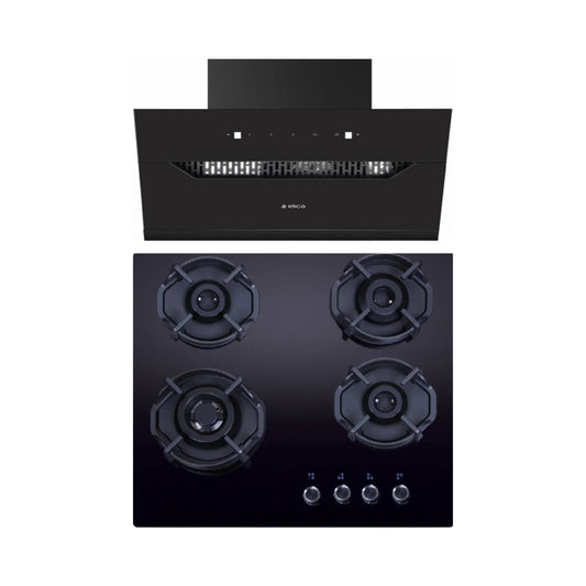 Elica 60 cm Wall Mounted Chimney Auto Sense Auto Sense EFL 207 HAC LTW VMS 60 + Elica 60 cm 4 Burner Hob Hexa IND Lotus FLEXI HEXA 460 LOTUS IND HD BRASS