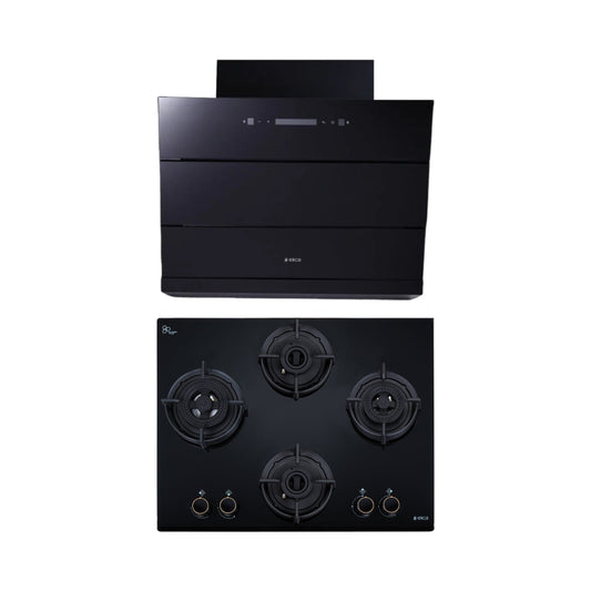 Elica 60 cm Wall Mounted Chimney EFL 3V 601 BLDC HAC LTW MS NERO + Elica 60 cm 4 Burner Hob DFS AB Series FLEXI DFS AB 4B 60 DX