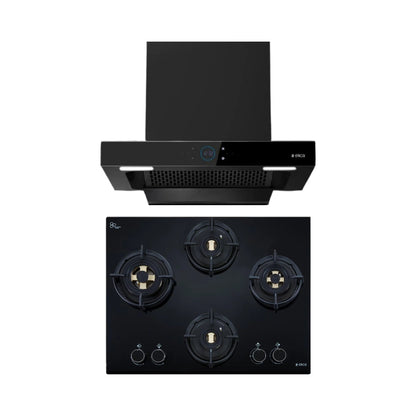 Elica 60 cm Wall Mounted Chimney Ismart Series ISMART SPOT FL HAC 60 LTW NERO + Elica 60 cm 4 Burner Hob Direct Flame Series FLEXI DFS FB 4B 60 DX