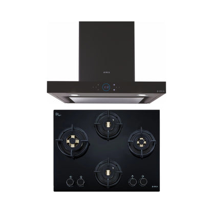 Elica 60 cm Wall Mounted Chimney Ismart Series ISMART SPOT H6 EDS LTW 60 NERO + Elica 60 cm 4 Burner Hob Direct Flame Series FLEXI DFS FB 4B 60 DX