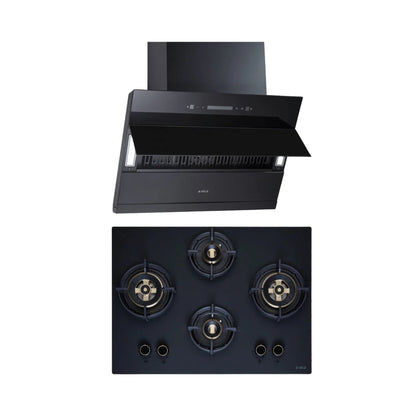 Elica 60 cm Wall Mounted Chimney EFL 3V 601 BLDC HAC LTW MS NERO + Elica 70 cm 4 Burner Hob Matt Flexi DFS Series MATT FLEXI DFS HE FB 4B 70 DX