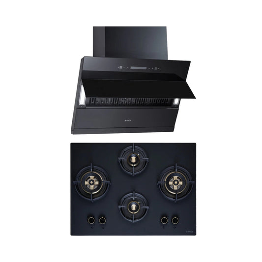 Elica 60 cm Wall Mounted Chimney EFL 3V 601 BLDC HAC LTW MS NERO + Elica 70 cm 4 Burner Hob Matt Flexi DFS Series MATT FLEXI DFS HE FB 4B 70 DX