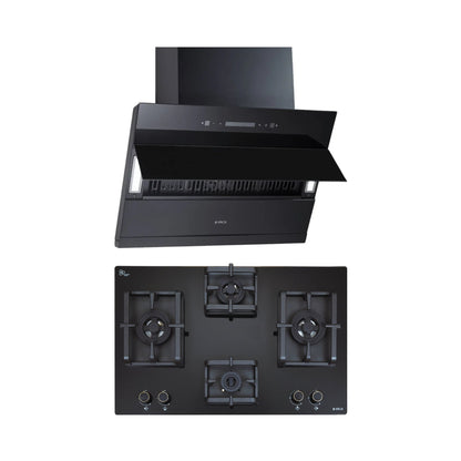 Elica 60 cm Wall Mounted Chimney EFL 3V 601 BLDC HAC LTW MS NERO + Elica 70 cm 4 Burner Hob DFS PRO AB Series FLEXI DFS PRO AB 4B 70 DX