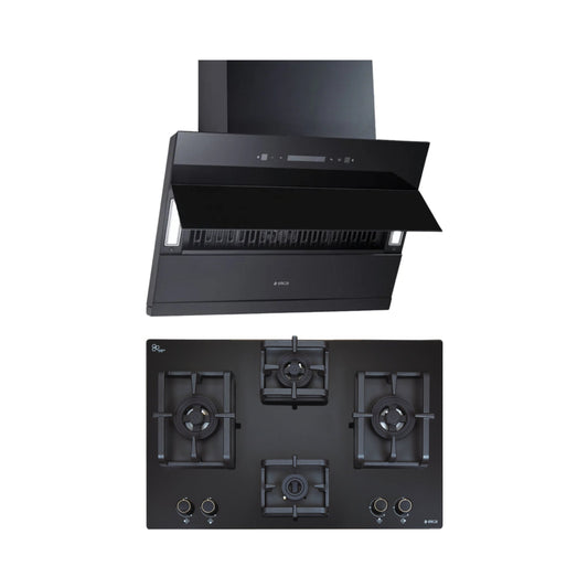 Elica 60 cm Wall Mounted Chimney EFL 3V 601 BLDC HAC LTW MS NERO + Elica 70 cm 4 Burner Hob DFS PRO AB Series FLEXI DFS PRO AB 4B 70 DX