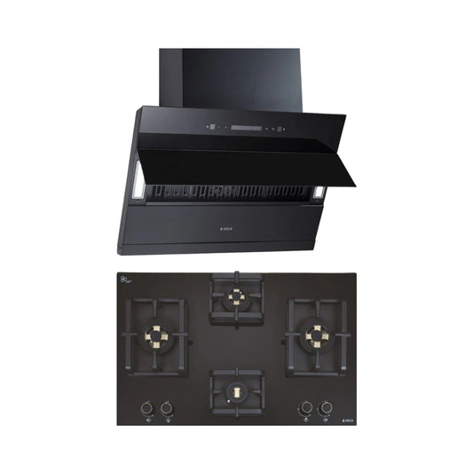 Elica 60 cm Wall Mounted Chimney EFL 3V 601 BLDC HAC LTW MS NERO + Elica 70 cm 4 Burner Hob DFS PRO FB Series FLEXI DFS PRO FB 4B 70 DX