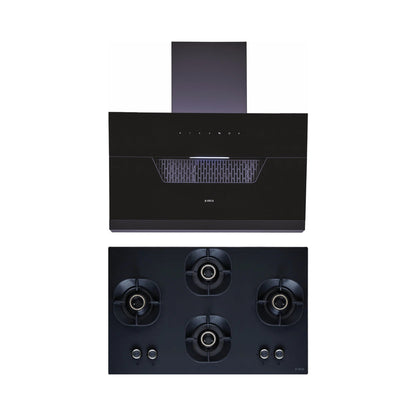 Elica 90 cm Wall Mounted Chimney Auto Sense Auto Sense EFL 207 HAC LTW VMS 90 + Elica 90 cm 4 Burner Hob Crown Lotus Series CROWN FLEXI 491 LOTUS IND HD BRASS