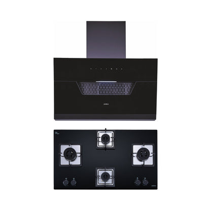Elica 90 cm Wall Mounted Chimney Auto Sense Auto Sense EFL 207 HAC LTW VMS 90 + Elica 90 cm 4 Burner Hob DFS AB Series IND FLEXI AB 491 DX DFS