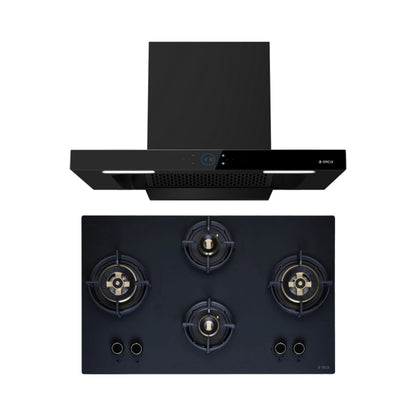 Elica 90 cm Wall Mounted Chimney Ismart Series ISMART SPOT FL HAC 90 LTW NERO + Elica 90 cm 4 Burner Hob Matt Flexi DFS Series MATT FLEXI DFS HE FB 4B 91 DX