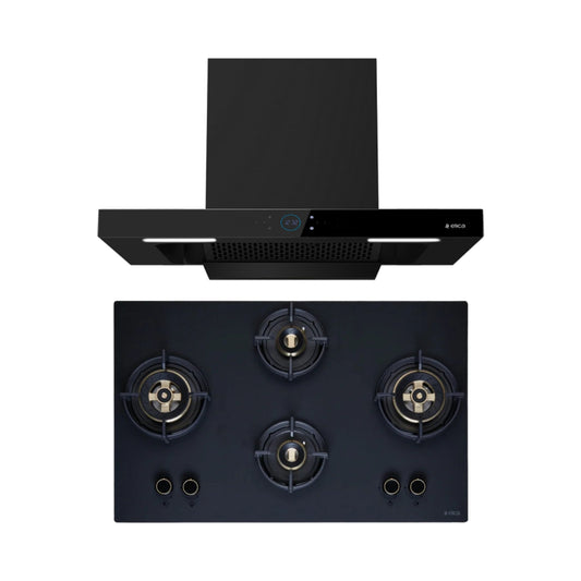 Elica 90 cm Wall Mounted Chimney Ismart Series ISMART SPOT FL HAC 90 LTW NERO + Elica 90 cm 4 Burner Hob Matt Flexi DFS Series MATT FLEXI DFS HE FB 4B 91 DX