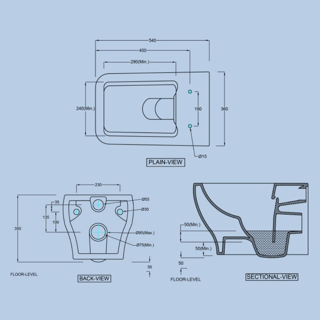 Hindware Wall Mounted White Closet WC Element Plus 92566 WHITE with P-Trap