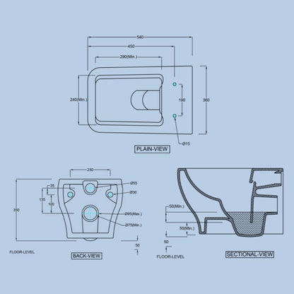 Hindware Wall Mounted White Closet WC Element Plus 92566 WHITE with P-Trap