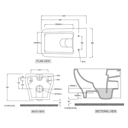 Hindware Wall Mounted White Matt Closet WC Element Plus 92566 WHITE MATT with P-Trap
