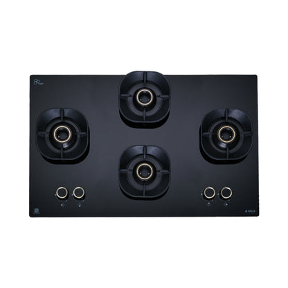 Elica 90 cm Wall Mounted Chimney Auto Sense Auto Sense EFL 207 HAC LTW VMS 90 + Elica 90 cm 4 Burner Hob Crown Lotus Series CROWN FLEXI 491 LOTUS IND HD BRASS