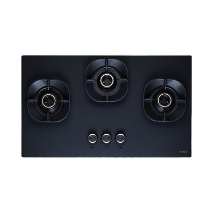 Elica 75 cm Wall Mounted Chimney Ismart Series ISMART GLACE FL HAC 75 LTW NERO + Elica 75 cm 3 Burner Hob Matt Crown Lotus Series MATT CROWN FLEXI 375 LOTUS IND HD BRASS