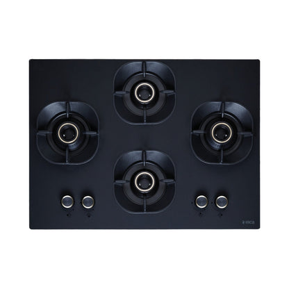 Elica 60 cm Wall Mounted Chimney EFL 3V 601 HAC LTW MS NERO + Elica 70 cm 4 Burner Hob Matt Crown Lotus Series MATT CROWN FLEXI 470 LOTUS IND HD BRASS