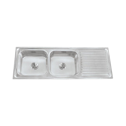 Hindware Stainless Steel Sink Pressed Series DOUBLE BOWL WITH DRAINER ENRICO 48 x 20 x 8 ( 48 x 20 inches ) - Matt