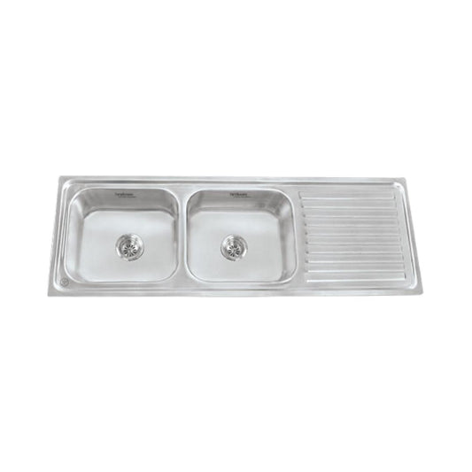 Hindware Stainless Steel Sink Pressed Series DOUBLE BOWL WITH DRAINER ENRICO 48 x 20 x 8 ( 48 x 20 inches ) - Matt