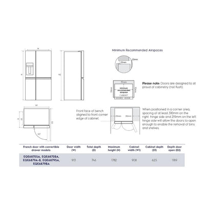 Electrolux Free Standing French Door Refrigerator 680 Ltrs UltimateTaste 900 EQE6879AB