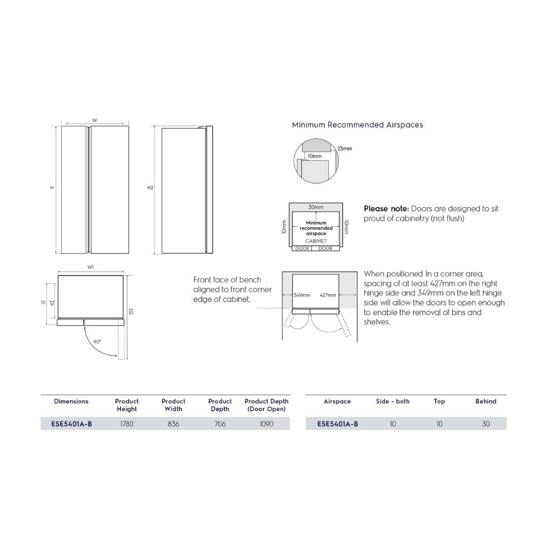 Electrolux Free Standing Side By Side Door Refrigerator 545 Ltrs UltimateTaste 700 ESE5401AB