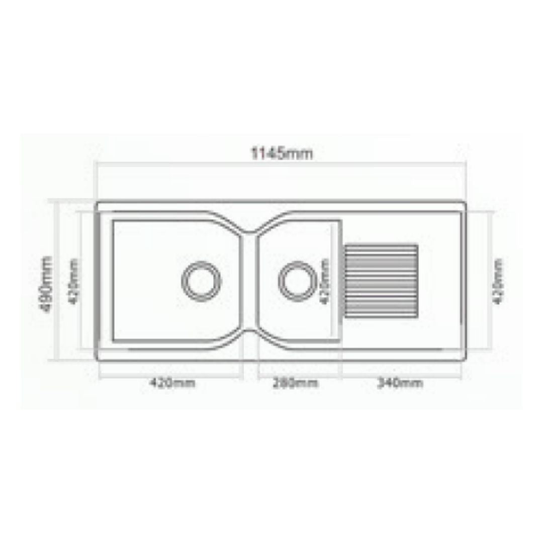Sincore Quartz Sink ETHOS ( 45 x 19.5 inches )  -  Mettalic Black