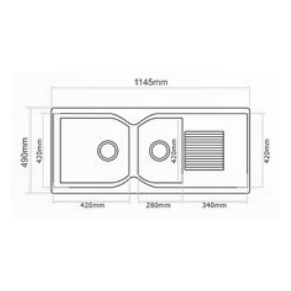 Sincore Quartz Sink ETHOS ( 45 x 19.5 inches )  -  Mettalic Black