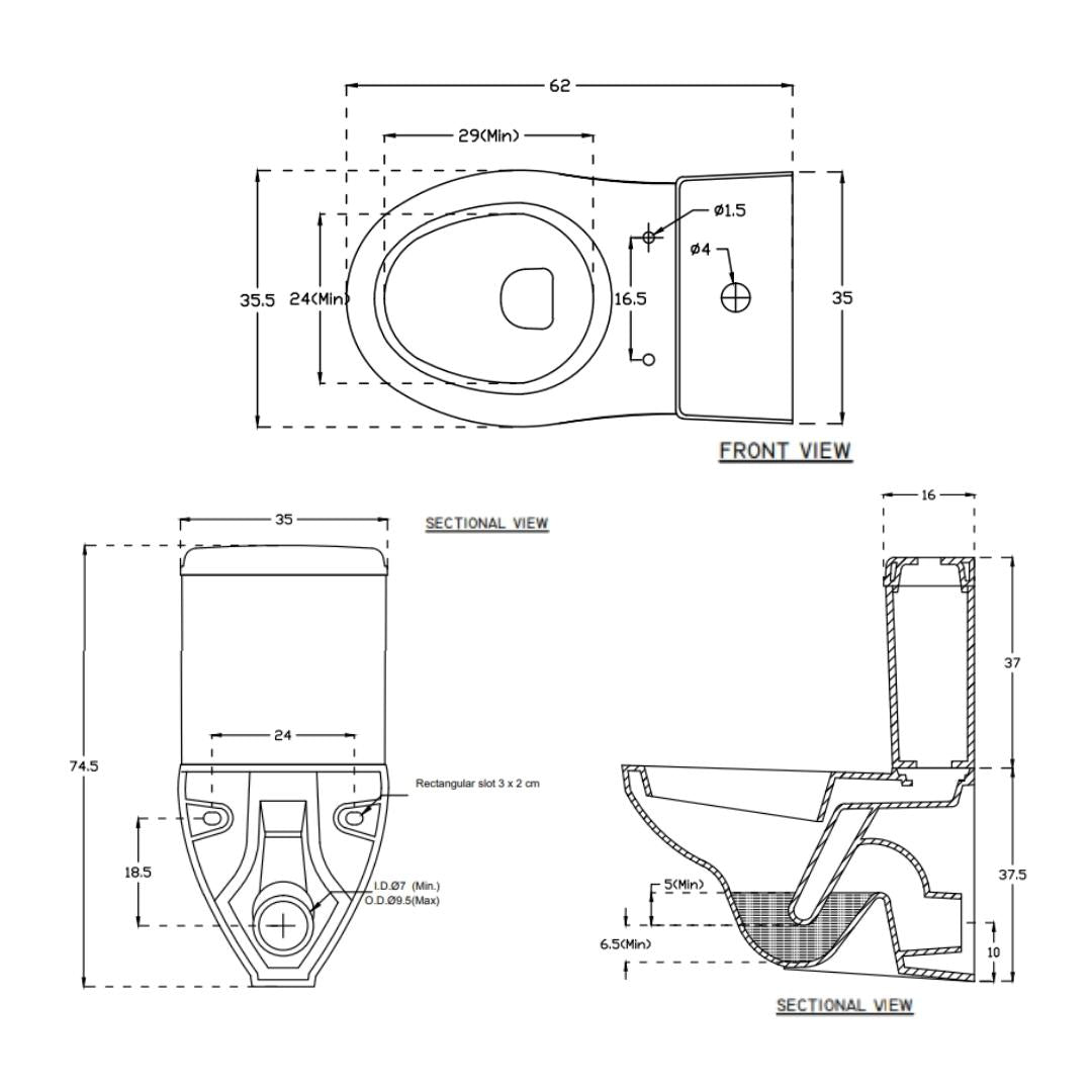 Hindware Extended Wall Mounted White 2 Piece WC Etios 20096 WHITE with P-Trap