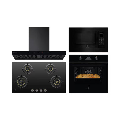 Electrolux Built In Oven UltimateTaste 300 KOH3H00BK + Electrolux Built-In Convection Microwave UltimateTaste 700 EMSB25XC + Electrolux 90 cm Wall Mounted Chimney UltimateTaste 700 Series ECT9841KB + Electrolux 90 cm 4 Burner Hob UltimateTaste 300 EHG9430BCI