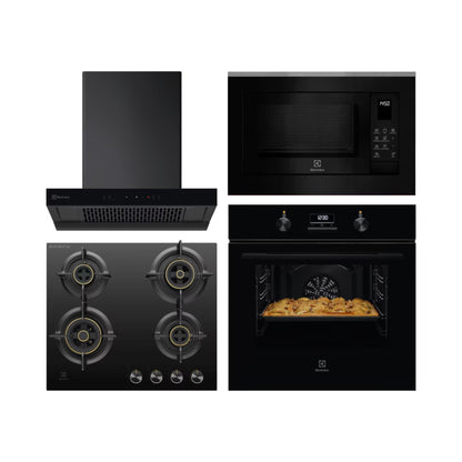 Electrolux Built In Oven UltimateTaste 300 KOH3H00BK + Electrolux Built-In Convection Microwave UltimateTaste 700 EMSB25XC + Electrolux 60 cm Wall Mounted Chimney UltimateTaste 700 Series ECT6841KB + Electrolux 60 cm 4 Burner Hob UltimateTaste 300 EHG6430BC